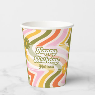 Grüne Retro Wave Groovy Blume 40. Geburtstag Pappbecher
