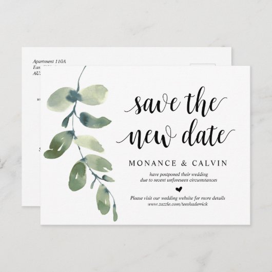 Grüne, Rett des neuen Datums, Hochzeit verschoben Postkarte (Vorne/Hinten)