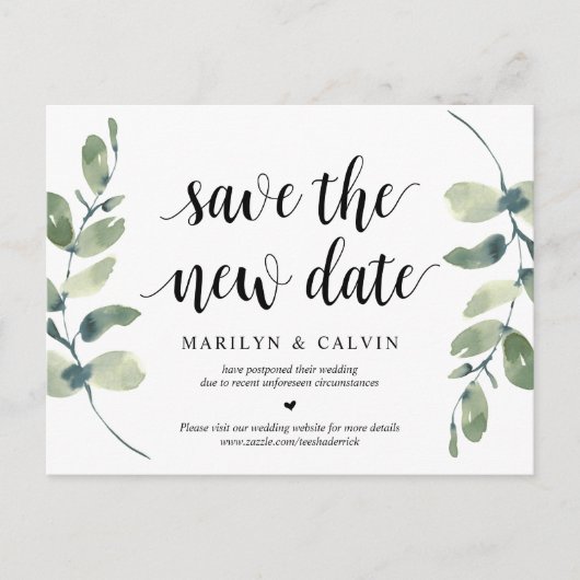 Grüne, Rett des neuen Datums, Hochzeit verschoben Postkarte (Vorderseite)