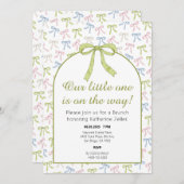 Grüne Ribbon Bow Kinderdusche Einladung (Vorne/Hinten)