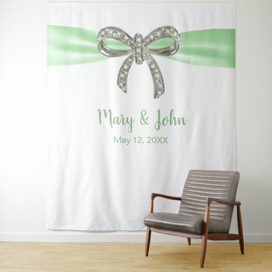 Grüne Ribbon Diamond Bow Wedding Background Wandteppich (Beispiel)