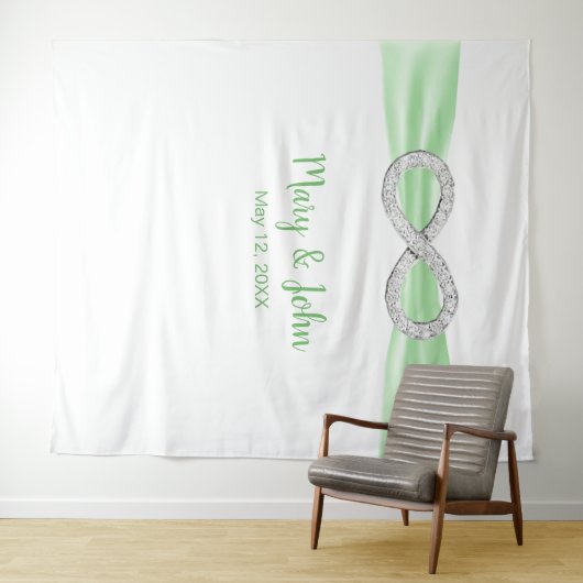 Grüne Ribbon Diamond Unendlichkeit Hochzeitsgeschi Wandteppich (Beispiel (Horizontal))