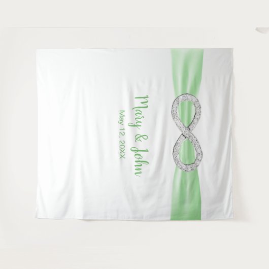 Grüne Ribbon Diamond Unendlichkeit Hochzeitsgeschi Wandteppich (Vorderseite (Horizontal))