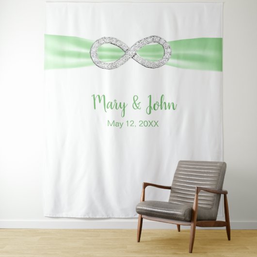 Grüne Ribbon Diamond Unendlichkeit Hochzeitsgeschi Wandteppich (Beispiel)