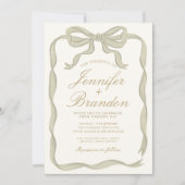 Grüne Ribbon Elegant handgezeichnete Hochzeit Einladung (Vorderseite)