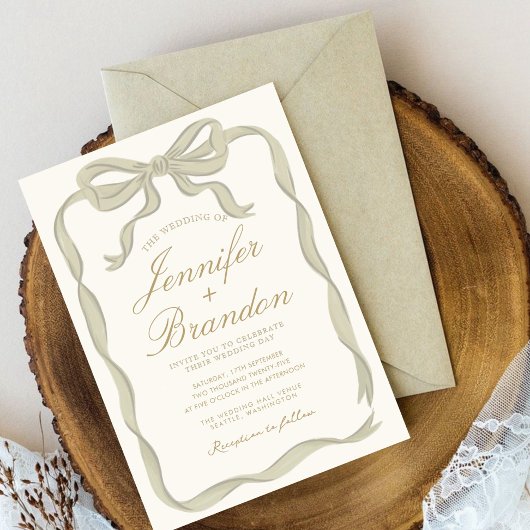 Grüne Ribbon Elegant handgezeichnete Hochzeit Einladung