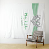 Grüne Ribbon-Silberschwäne Hochzeitskugel Wandteppich (Beispiel (Horizontal))