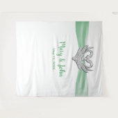 Grüne Ribbon-Silberschwäne Hochzeitskugel Wandteppich (Vorderseite (Horizontal))