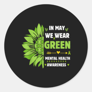 Grüne Ribbon-Sonnenblume für psychische Gesundheit Runder Aufkleber