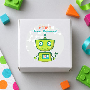 Grüne Roboterkinder Alles Gute zum Geburtstag Runder Aufkleber