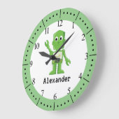 Grüne Roboterkinder Große Wanduhr (Winkel)