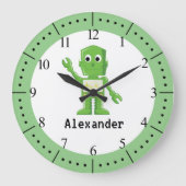 Grüne Roboterkinder Große Wanduhr (Vorderseite)