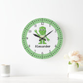 Grüne Roboterkinder Große Wanduhr (Zuhause)
