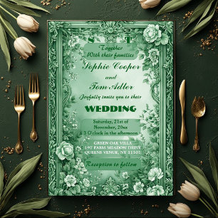 Grüne Rokoko-Garten-Großbarock-Opulenz-Hochzeit Einladung