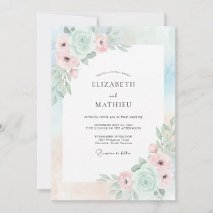 Grüne Romantische Hochzeit in Mint Einladung