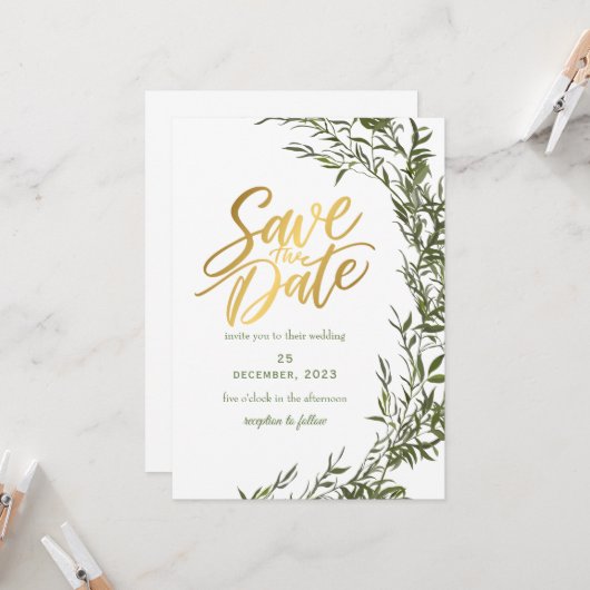 Grüne Romantische Save the Date Einladung (Vorderseite/Rückseite Beispiel)