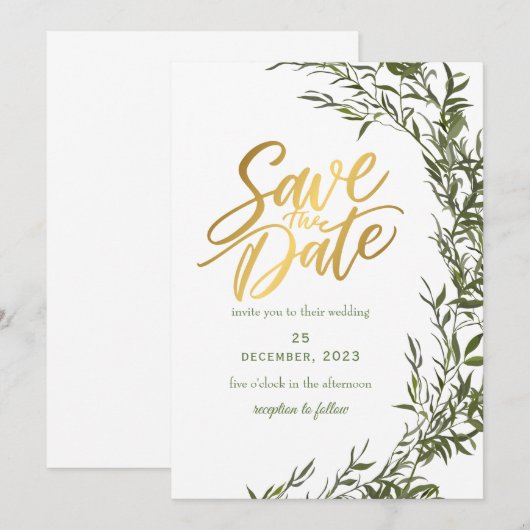 Grüne Romantische Save the Date Einladung (Vorne/Hinten)