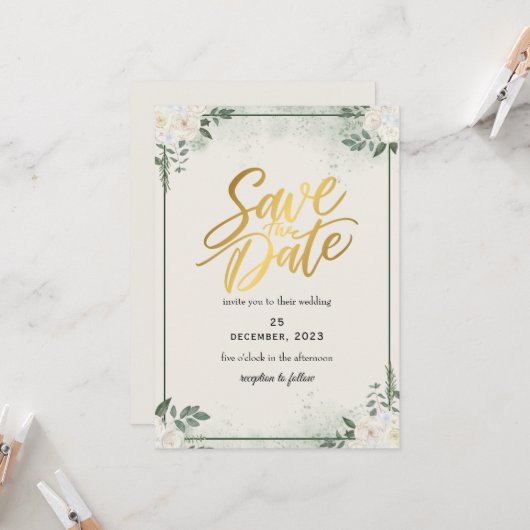 Grüne Romantische Save the Date Einladung (Vorderseite/Rückseite Beispiel)