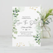 Grüne Romantisches Foto Save the Date Einladung (Stehend Vorderseite)