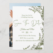 Grüne Romantisches Foto Save the Date Einladung (Vorne/Hinten)