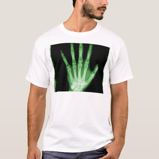Grüne Röntgenstrahl-Skelett-Hand T-Shirt (Vorderseite)