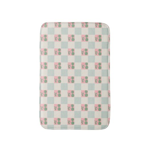 Grüne rosa Ästhetik Cherry Chirered Y2K Muster Badematte (Vorderseite Vertikal)