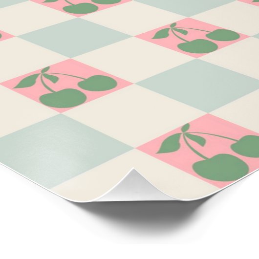 Grüne rosa Ästhetik Cherry Chirered Y2K Muster Poster (Ecke)