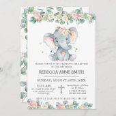 Grüne Rosa Bläserlephant Taufe Christening Einladung (Vorne/Hinten)
