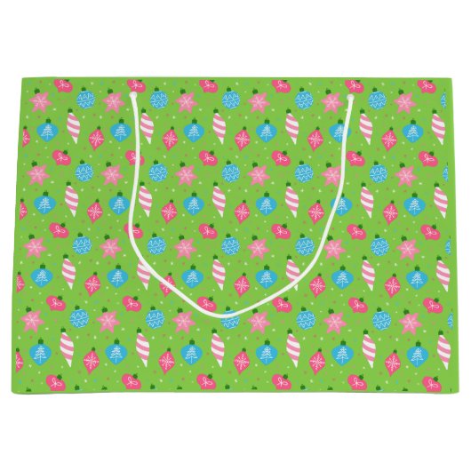 Grüne rosa blaue Ornamente Helle Farben Weihnachte Große Geschenktüte (Vorderseite)