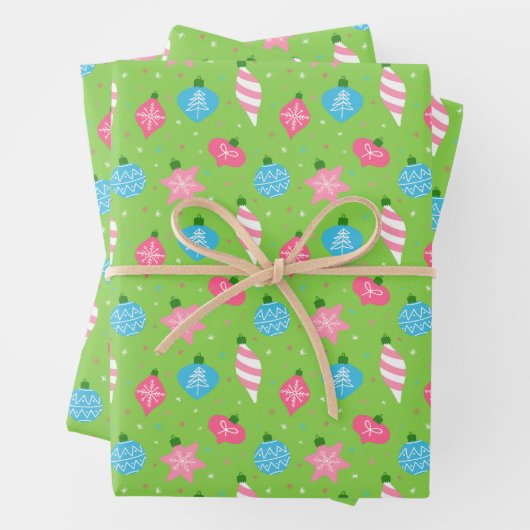 Grüne rosa blaue Ornamente Merry Bright Weihnachte Geschenkpapier Set (Beispiel)