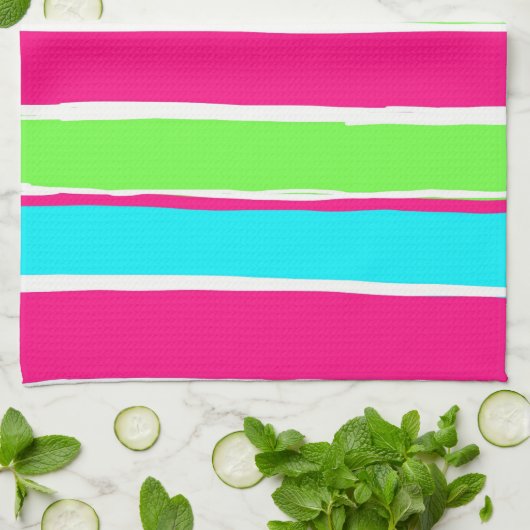 Grüne rosa blaue Streifen Geschirrtuch (Gefaltet)