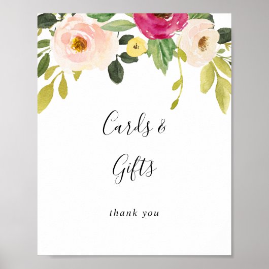 Grüne Rosa Blumenkarten und Geschenkschild Poster (Vorne)