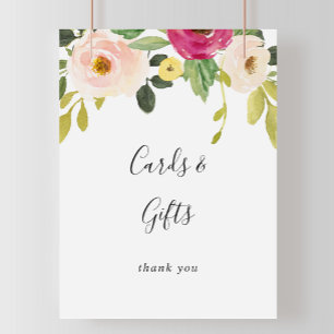 Grüne Rosa Blumenkarten und Geschenkschild Poster