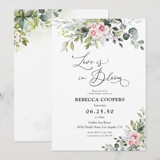 Grüne Rosa Bridal Dusche Einladung (Vorne/Hinten)