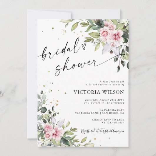 Grüne Rosa Bridal Dusche Einladung (Vorderseite)