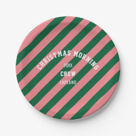 Grüne Rosa Candy Strip Weihnachtsvormittag Crew Pappteller