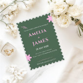 Grüne Rosa Doodle Hochzeit Einladung