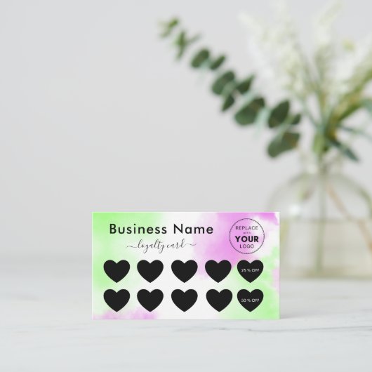 Grüne rosa Gefärbte Krawatte Logokombination Minim Treuekarte (Stehend Vorderseite)