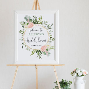 Grüne rosa goldene Willkommensschilder für Brautpa Poster