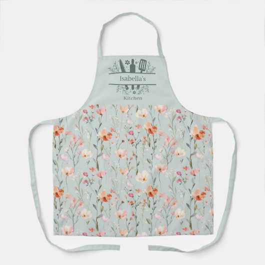 Grüne, rosa Korallenpfirsichfloralen Schürze (Vorderseite)