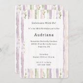 Grüne Rosa Lila Blumenstreifen Geburtstag Einladung (Vorne/Hinten)