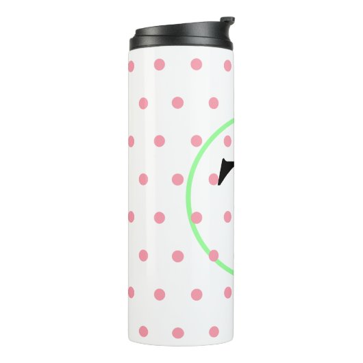 Grüne rosa Monogramm-Punkte Thermosbecher (Nach links gedreht)
