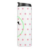 Grüne rosa Monogramm-Punkte Thermosbecher (Nach rechts gedreht)
