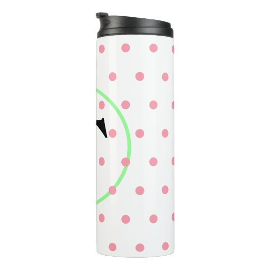 Grüne rosa Monogramm-Punkte Thermosbecher (Nach rechts gedreht)