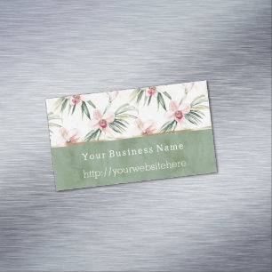 Grüne rosa Orchideen Blumen Geschäftsname Webseite Magnetische Visitenkarte