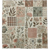 Grüne rosa Patchwork Rustikale Retro-Blumenfarm Duschvorhang (Vorderseite)