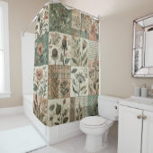 Grüne rosa Patchwork Rustikale Retro-Blumenfarm Duschvorhang (Beispiel)