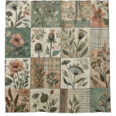Grüne rosa Patchwork Rustikale Retro-Blumenfarm Duschvorhang (Vorderseite)