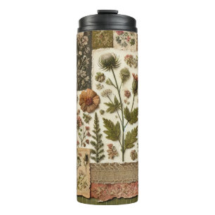 Grüne Rosa Patchworkdecke Rustikal Retro Boho Thermosbecher