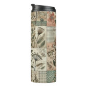 Grüne Rosa Patchworkdecke Rustikal Retro Boho Thermosbecher (Nach rechts gedreht)